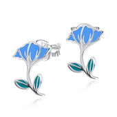Blue Hibiscus Silver Ear Stud STS-3466 (CO22+CO15)